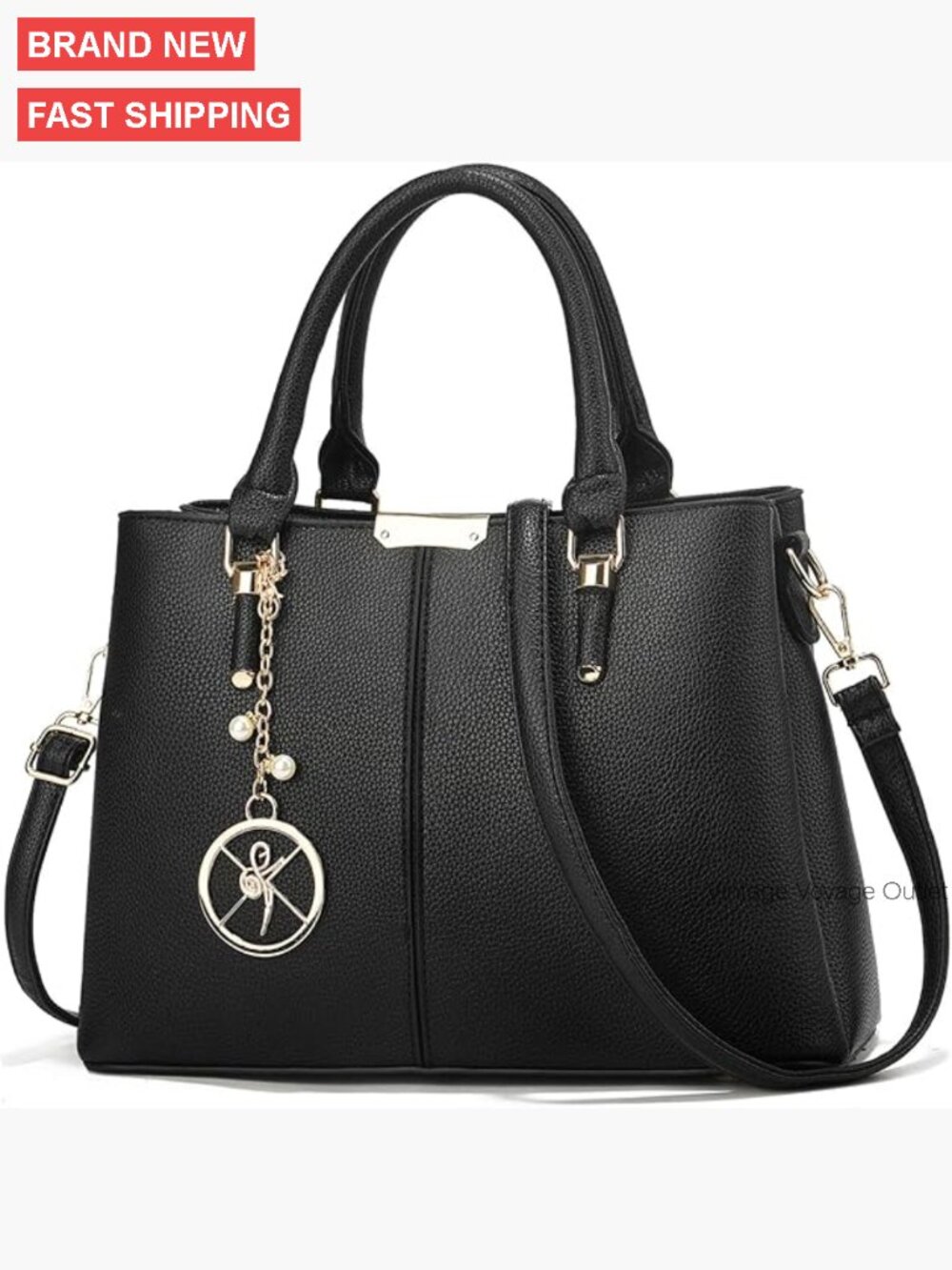 Faux Leather Tote Bag with 3 Zip Compartments Adjustable Strap Satchel